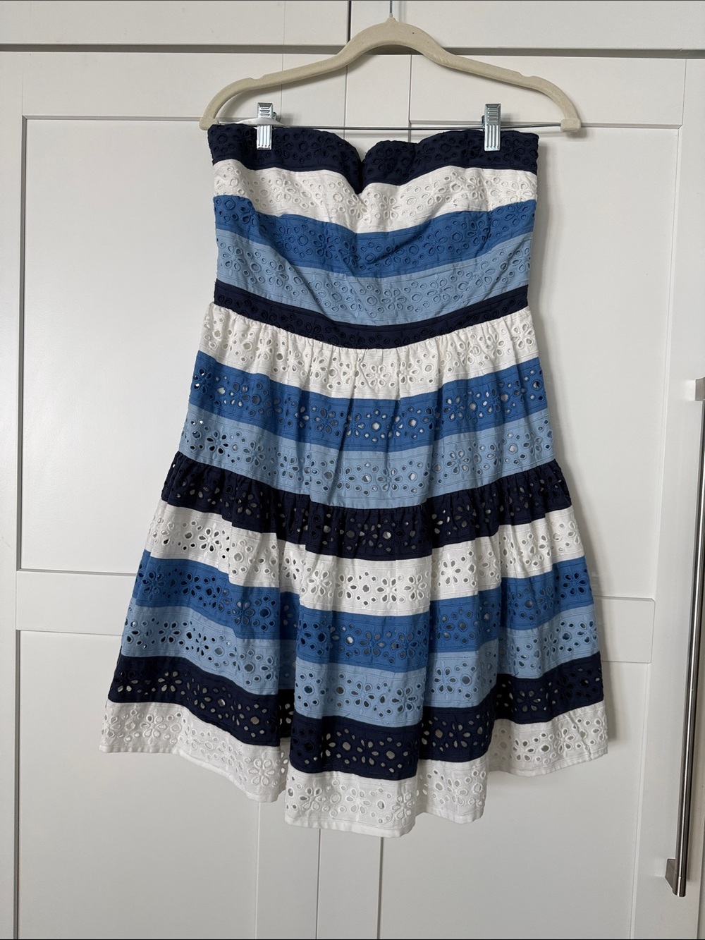 Maeve Navy, Blue & White Eyelet Strapless Dress